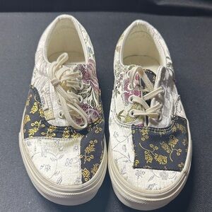 Vans Women's Sneakers - White, Black, Gold, Purple Floral Patchwork